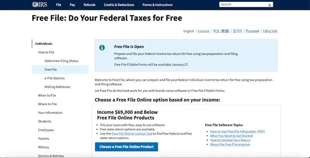 Tệp miễn phí: Nộp thuế liên bang miễn phí