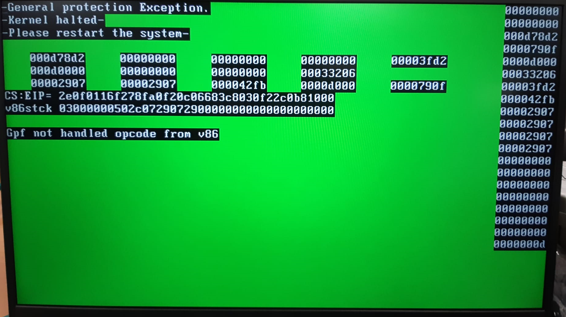 Green Screen "Invalid opcode Exception. Kernel halted" on Lenovo IdeaPad laptop when installing Full Disk Encryption